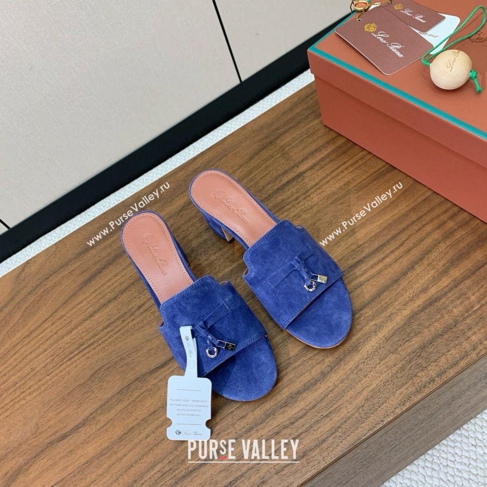 Loro Piana Summer Charms Sandal 5.5cm Heel in Suede LP62007 Blue 2025 (HH-25062007)