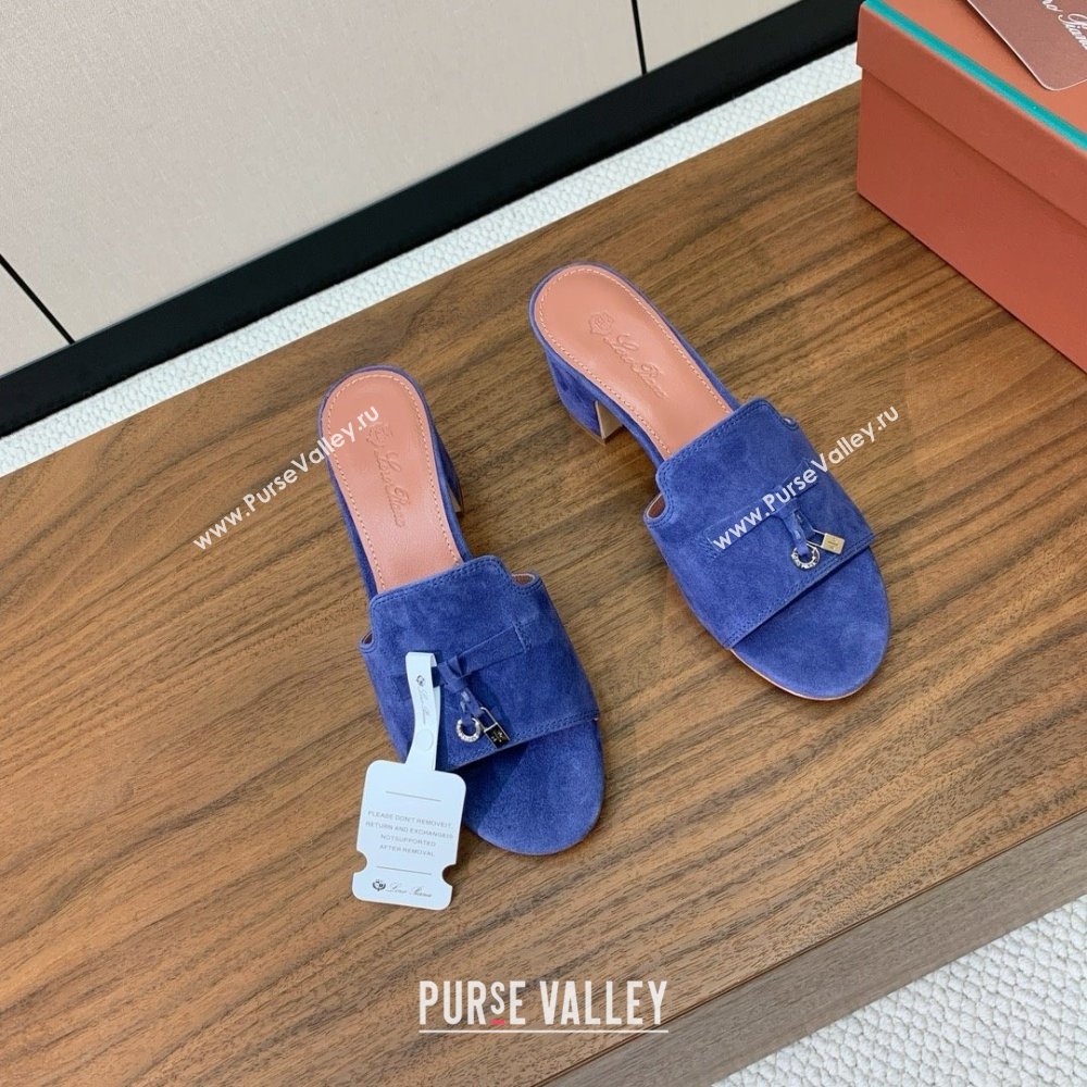 Loro Piana Summer Charms Sandal 5.5cm Heel in Suede LP62007 Blue 2025 (HH-25062007)