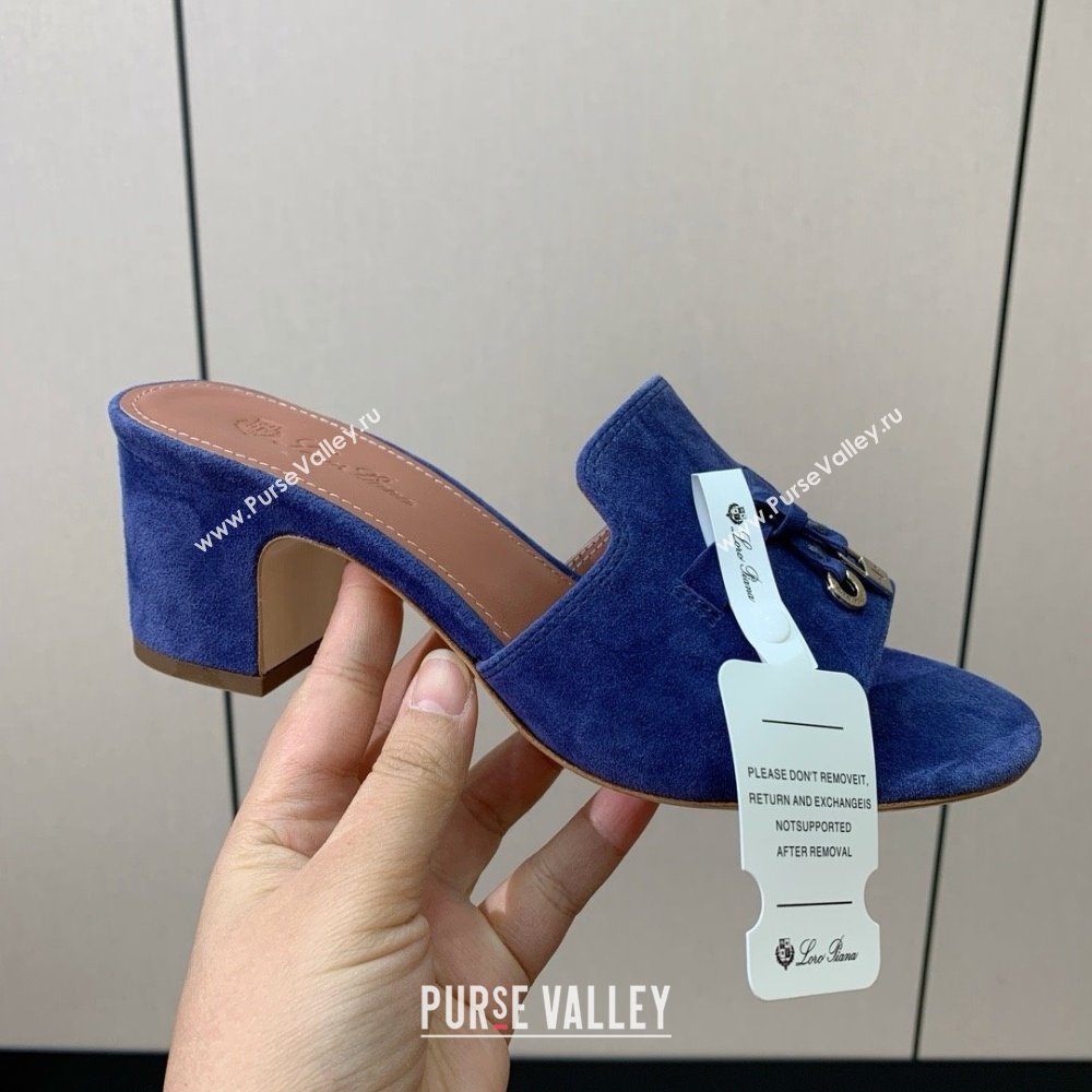Loro Piana Summer Charms Sandal 5.5cm Heel in Suede LP62007 Blue 2025 (HH-25062007)
