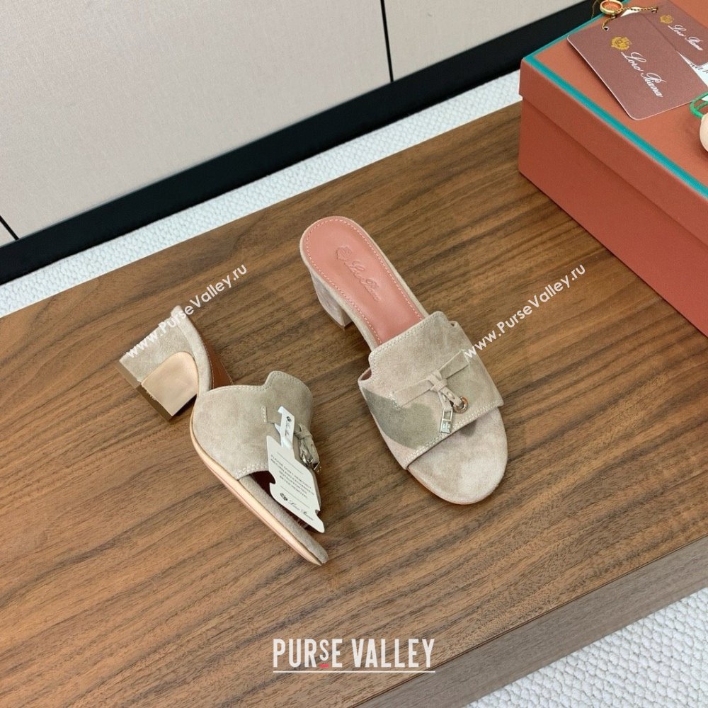 Loro Piana Summer Charms Sandal 5.5cm Heel in Suede LP62008 Deep Khaki 2025 (HH-25062008)