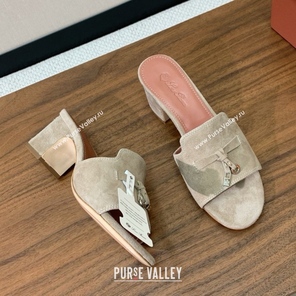 Loro Piana Summer Charms Sandal 5.5cm Heel in Suede LP62008 Deep Khaki 2025 (HH-25062008)