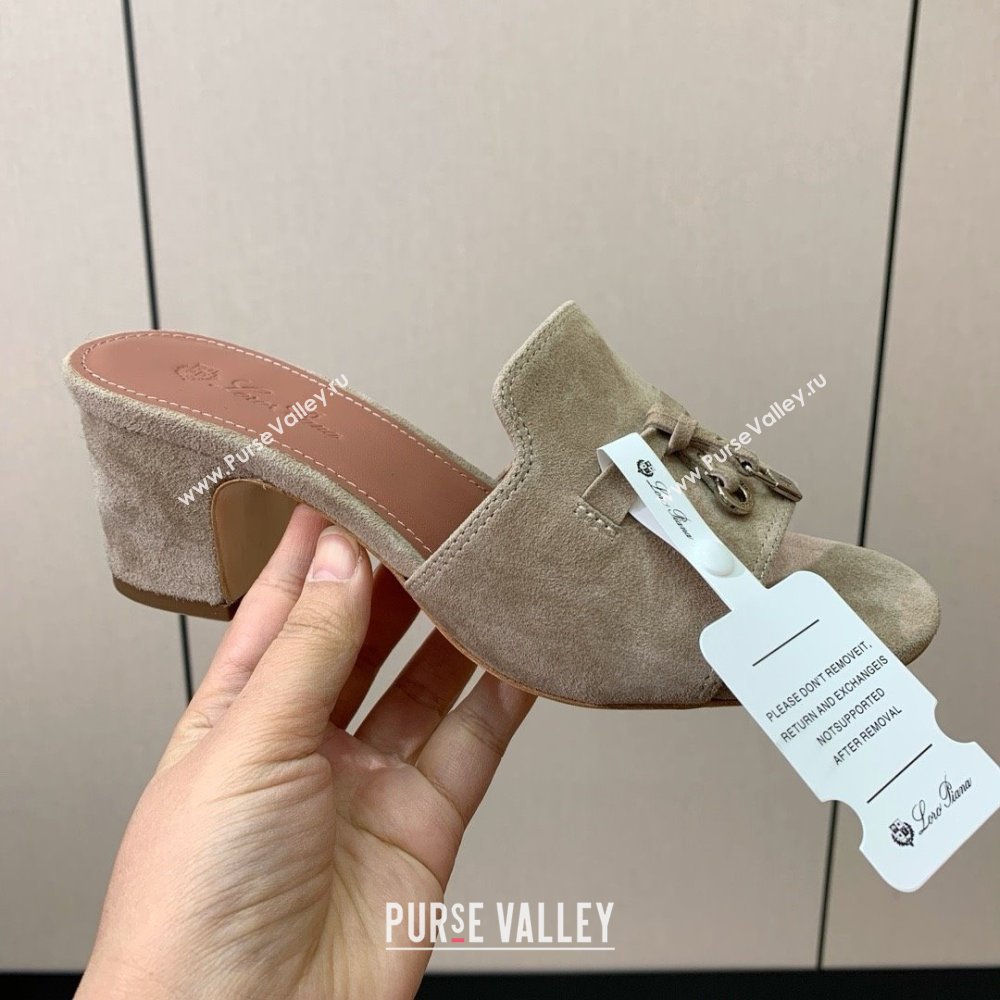Loro Piana Summer Charms Sandal 5.5cm Heel in Suede LP62008 Deep Khaki 2025 (HH-25062008)