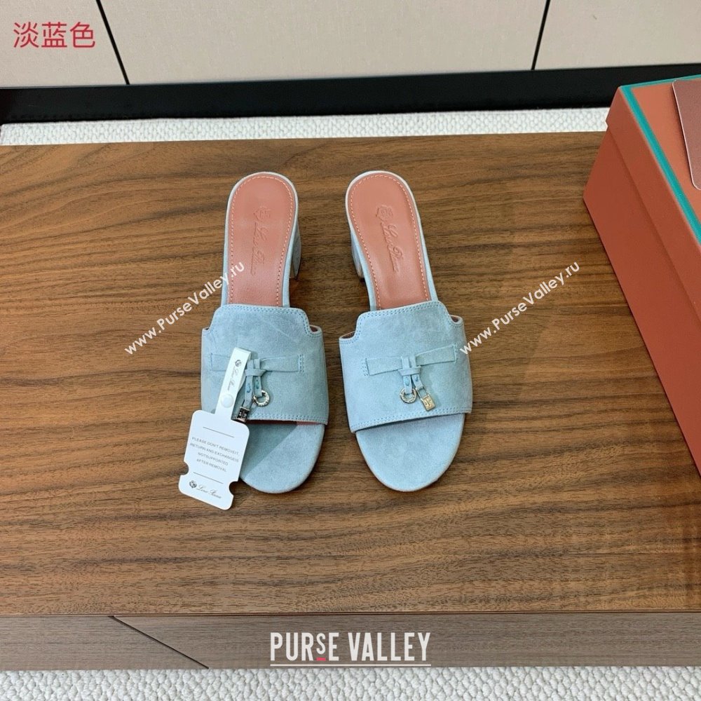 Loro Piana Summer Charms Sandal 5.5cm Heel in Suede LP62009 Light Blue 2025 (HH-25062009)