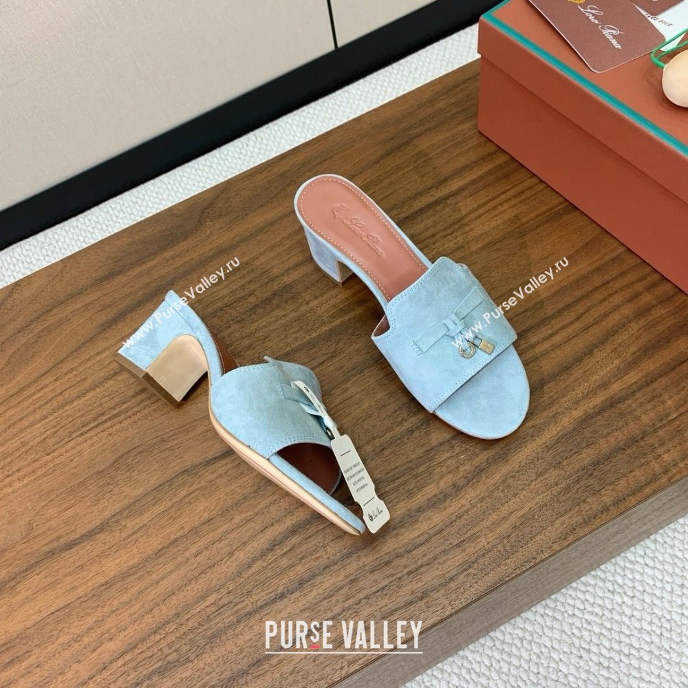 Loro Piana Summer Charms Sandal 5.5cm Heel in Suede LP62009 Light Blue 2025 (HH-25062009)
