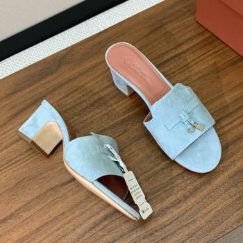 Loro Piana Summer Charms Sandal 5.5cm Heel in Suede LP62009 Light Blue 2025 (HH-25062009)