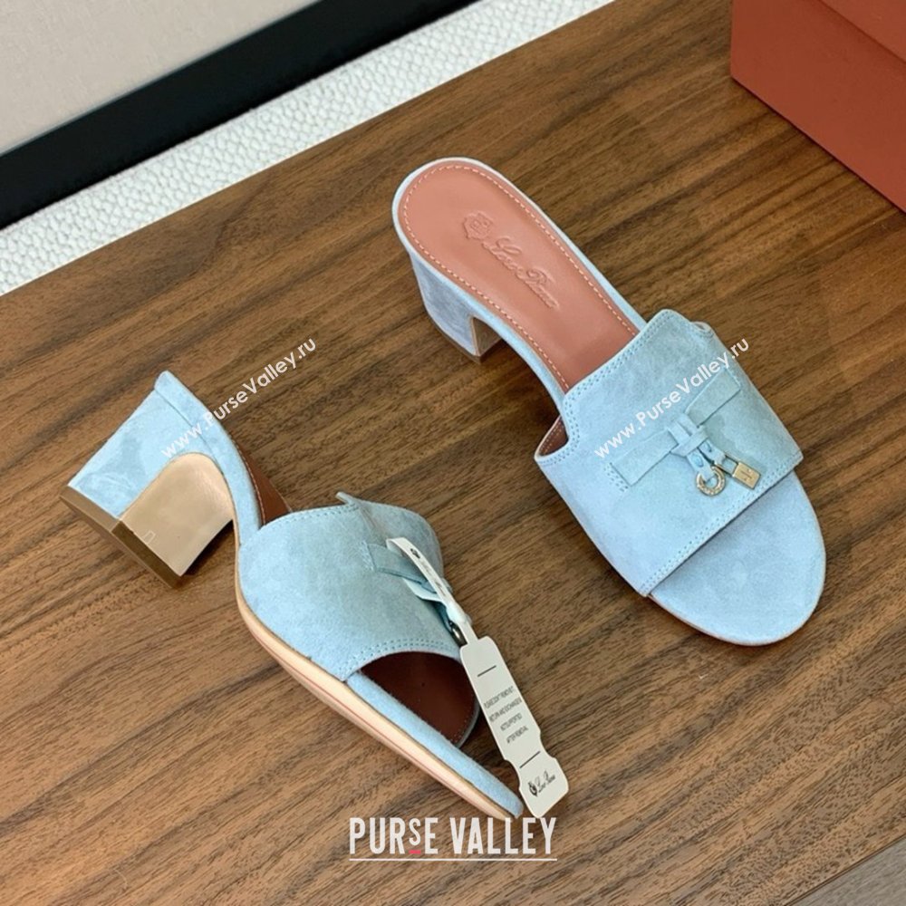 Loro Piana Summer Charms Sandal 5.5cm Heel in Suede LP62009 Light Blue 2025 (HH-25062009)