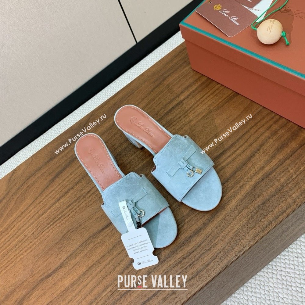 Loro Piana Summer Charms Sandal 5.5cm Heel in Suede LP62009 Light Blue 2025 (HH-25062009)