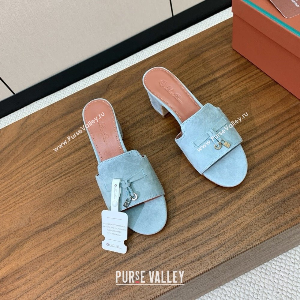 Loro Piana Summer Charms Sandal 5.5cm Heel in Suede LP62009 Light Blue 2025 (HH-25062009)