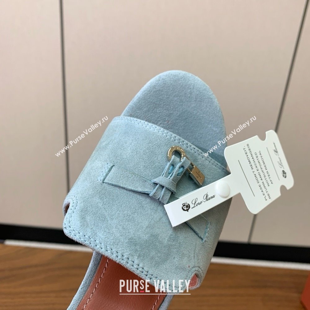 Loro Piana Summer Charms Sandal 5.5cm Heel in Suede LP62009 Light Blue 2025 (HH-25062009)