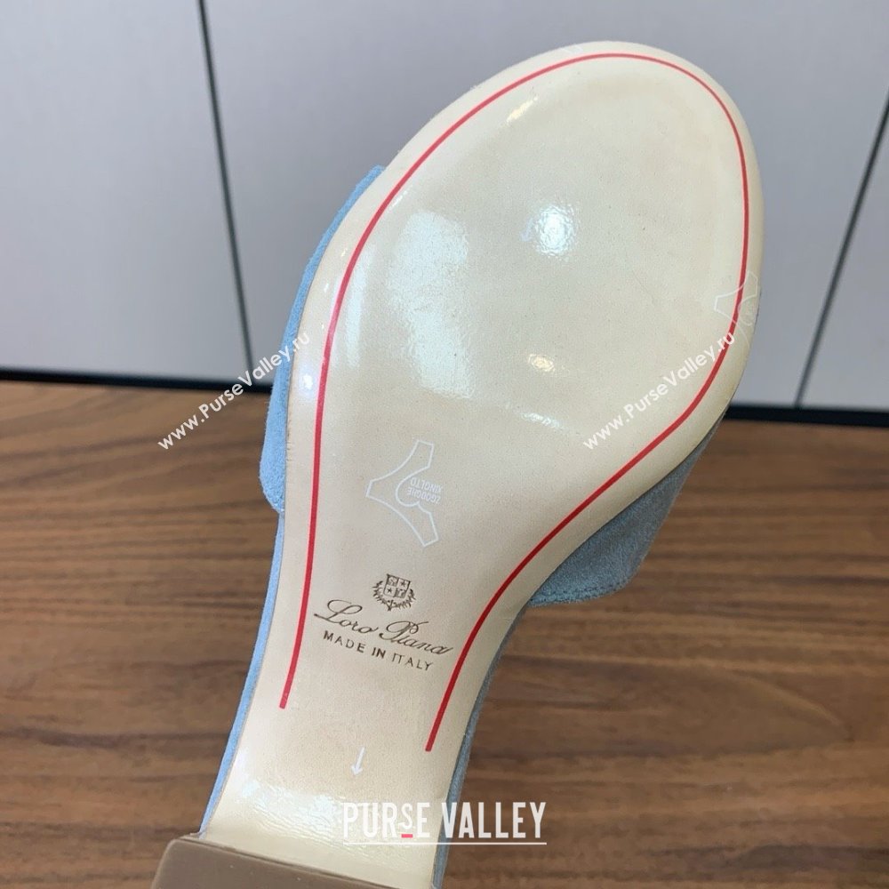 Loro Piana Summer Charms Sandal 5.5cm Heel in Suede LP62009 Light Blue 2025 (HH-25062009)