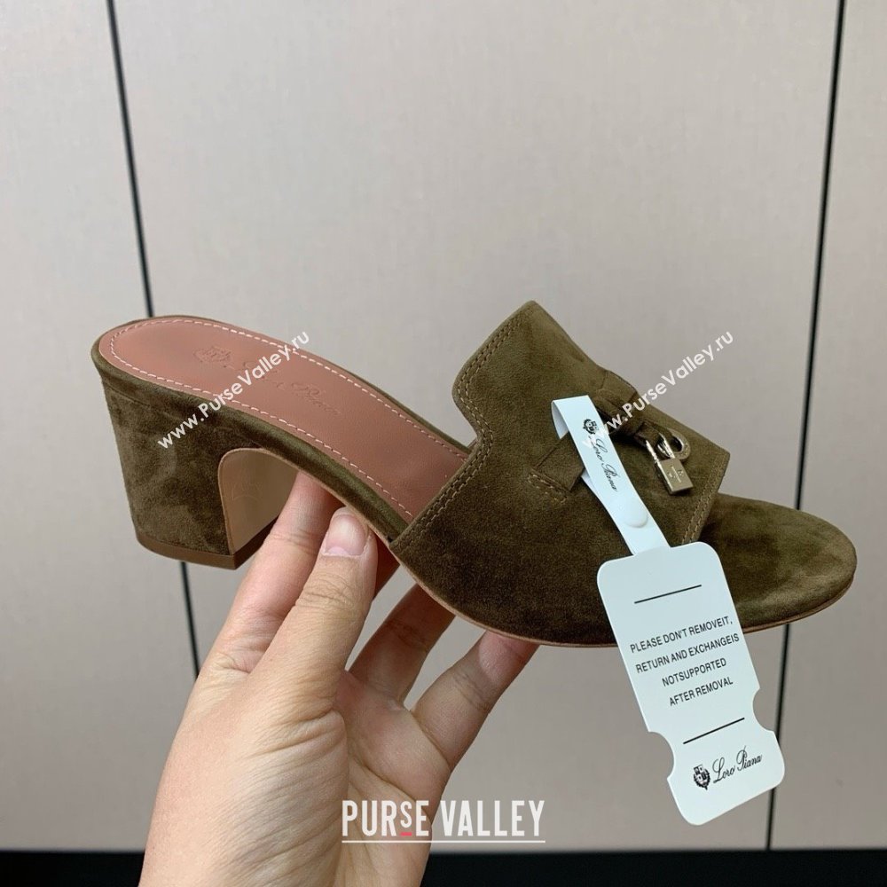 Loro Piana Summer Charms Sandal 5.5cm Heel in Suede LP62010 Brown 2025 (HH-25062010)