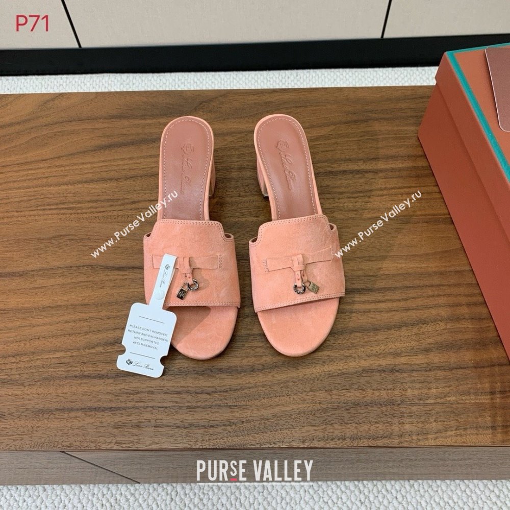 Loro Piana Summer Charms Sandal 5.5cm Heel in Suede LP62011 Pink 2025 (HH-25062011)