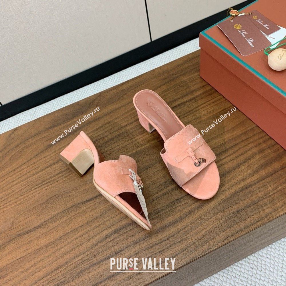 Loro Piana Summer Charms Sandal 5.5cm Heel in Suede LP62011 Pink 2025 (HH-25062011)