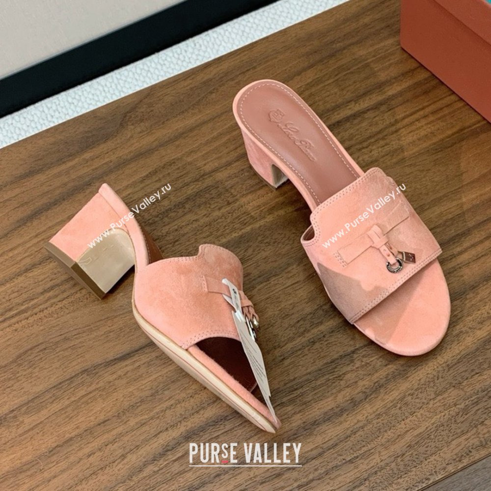 Loro Piana Summer Charms Sandal 5.5cm Heel in Suede LP62011 Pink 2025 (HH-25062011)