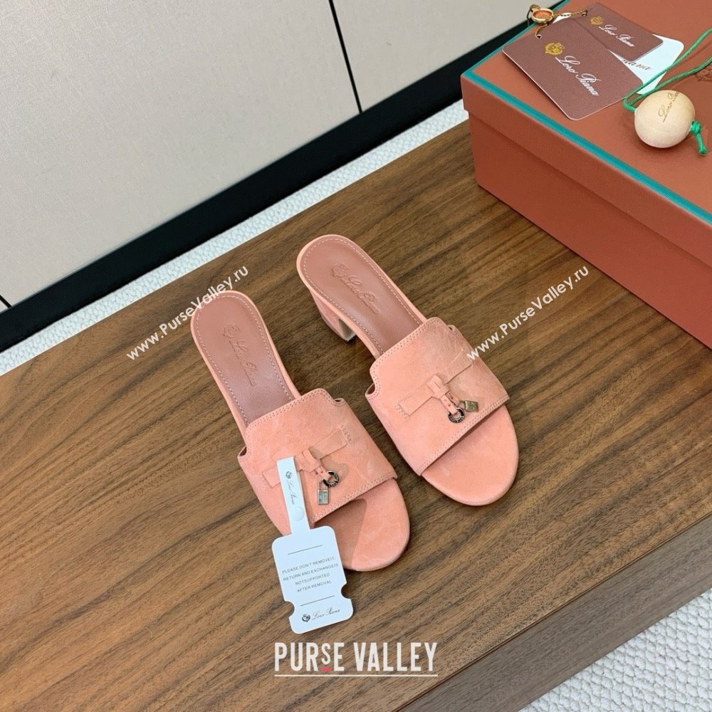 Loro Piana Summer Charms Sandal 5.5cm Heel in Suede LP62011 Pink 2025 (HH-25062011)