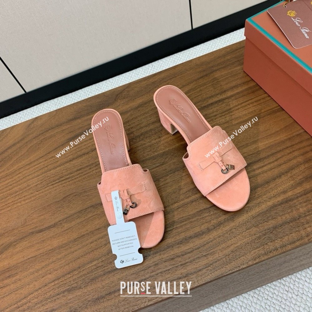 Loro Piana Summer Charms Sandal 5.5cm Heel in Suede LP62011 Pink 2025 (HH-25062011)