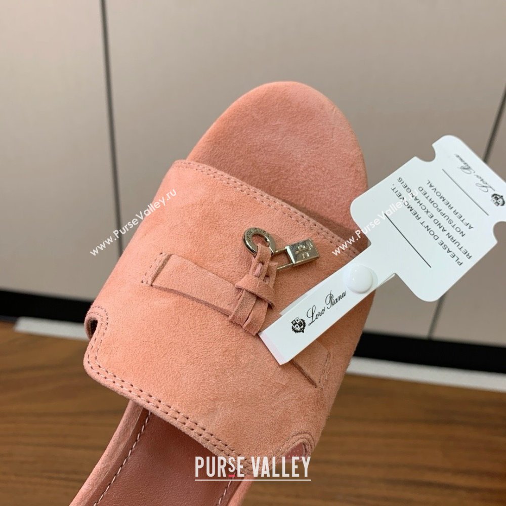 Loro Piana Summer Charms Sandal 5.5cm Heel in Suede LP62011 Pink 2025 (HH-25062011)