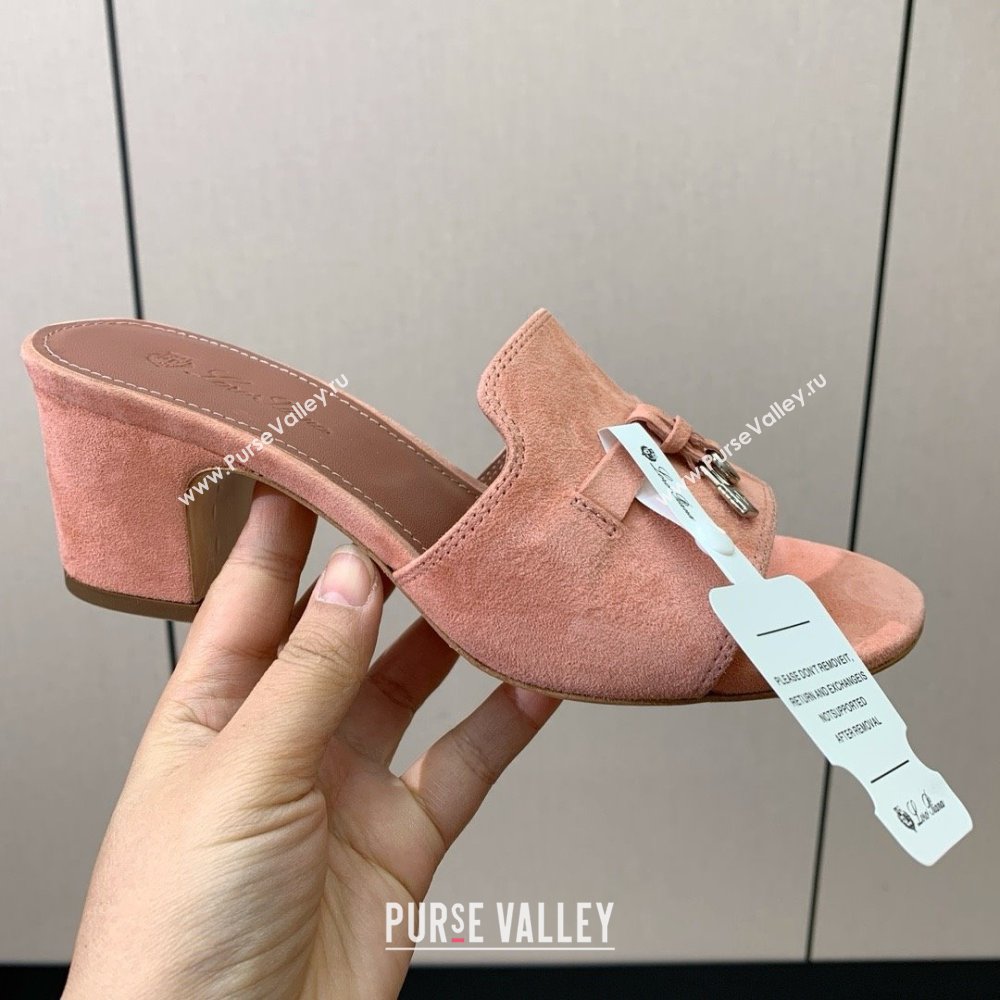Loro Piana Summer Charms Sandal 5.5cm Heel in Suede LP62011 Pink 2025 (HH-25062011)