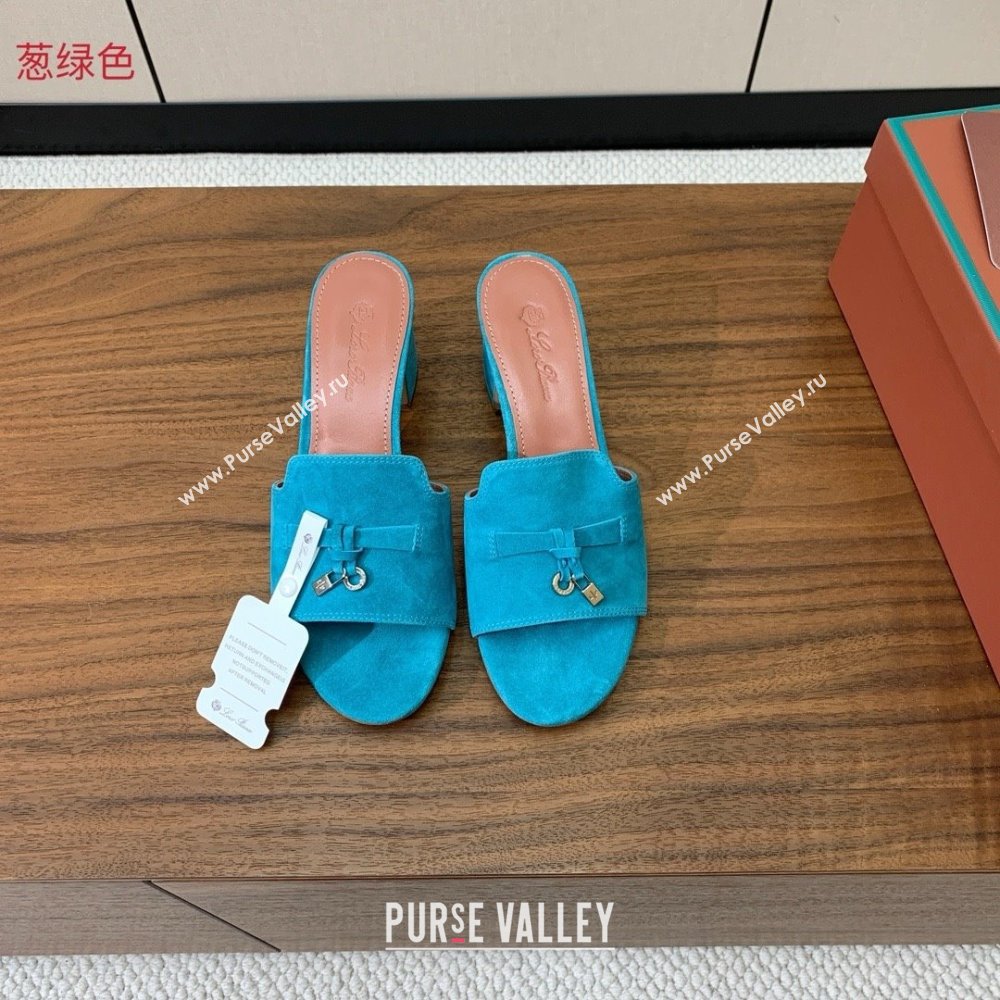Loro Piana Summer Charms Sandal 5.5cm Heel in Suede LP62012 Blue 02 2025 (HH-25062012)