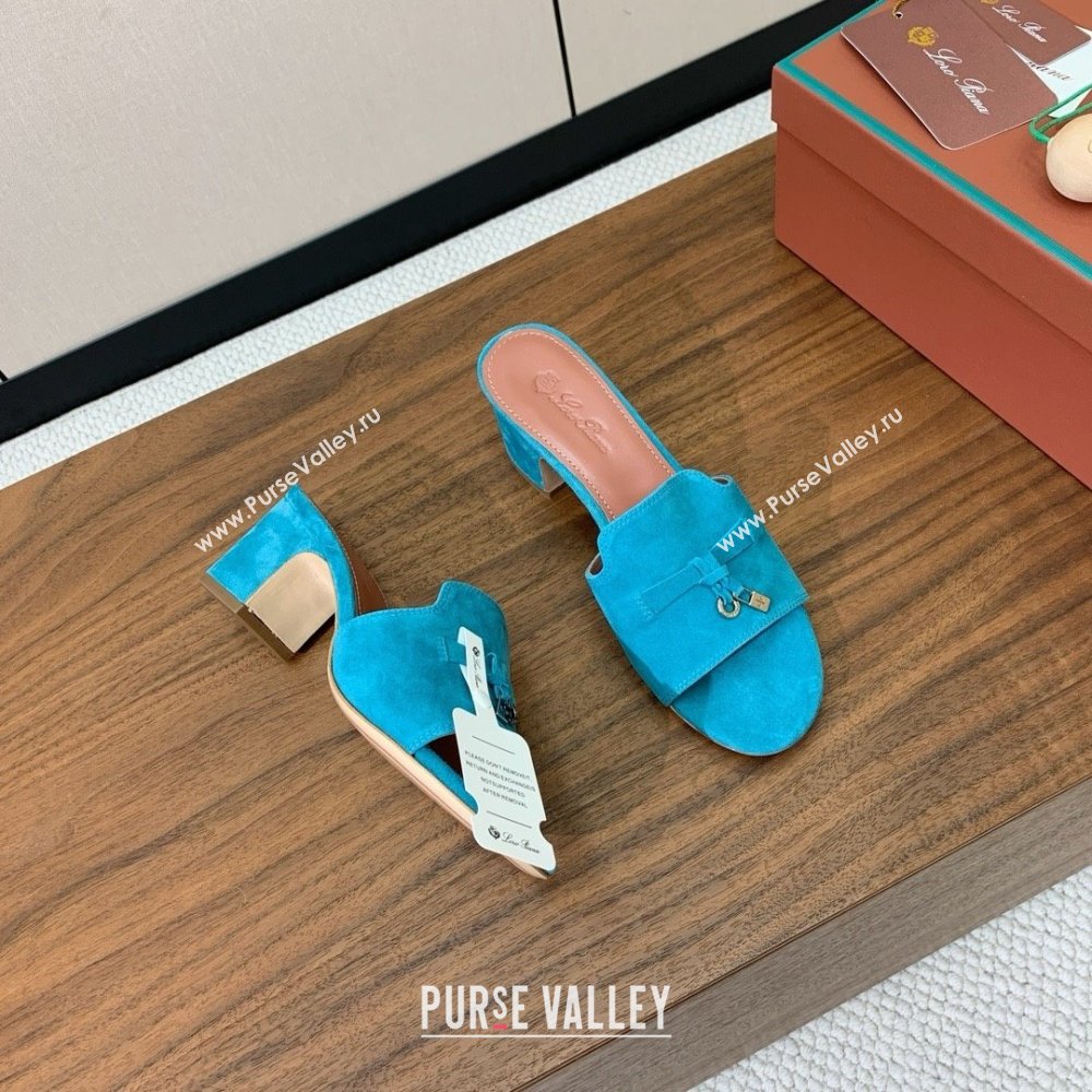 Loro Piana Summer Charms Sandal 5.5cm Heel in Suede LP62012 Blue 02 2025 (HH-25062012)