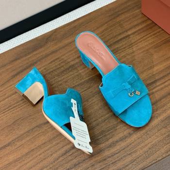 Loro Piana Summer Charms Sandal 5.5cm Heel in Suede LP62012 Blue 02 2025 (HH-25062012)