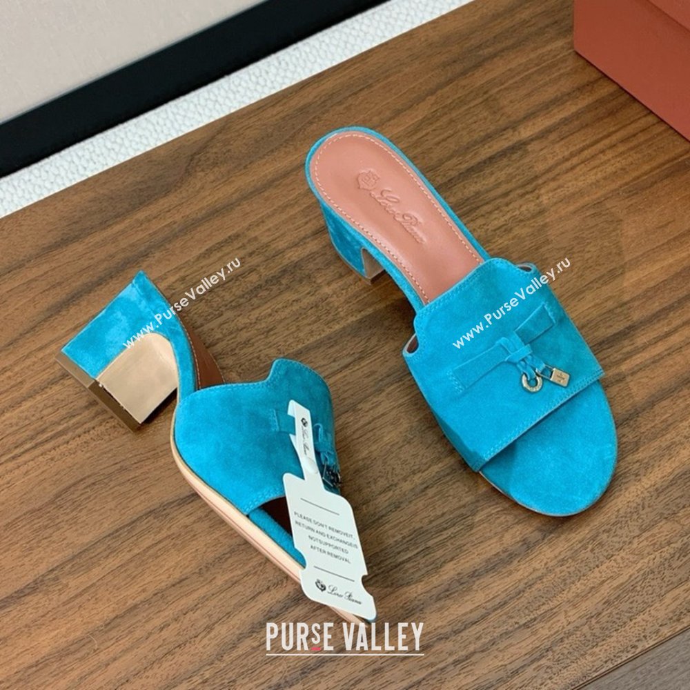 Loro Piana Summer Charms Sandal 5.5cm Heel in Suede LP62012 Blue 02 2025 (HH-25062012)