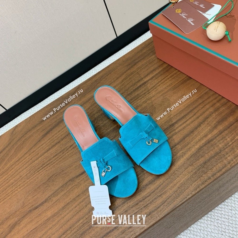 Loro Piana Summer Charms Sandal 5.5cm Heel in Suede LP62012 Blue 02 2025 (HH-25062012)