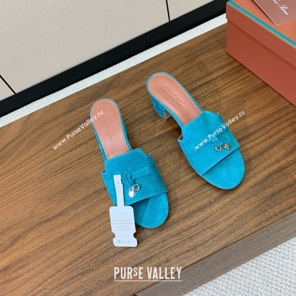 Loro Piana Summer Charms Sandal 5.5cm Heel in Suede LP62012 Blue 02 2025 (HH-25062012)