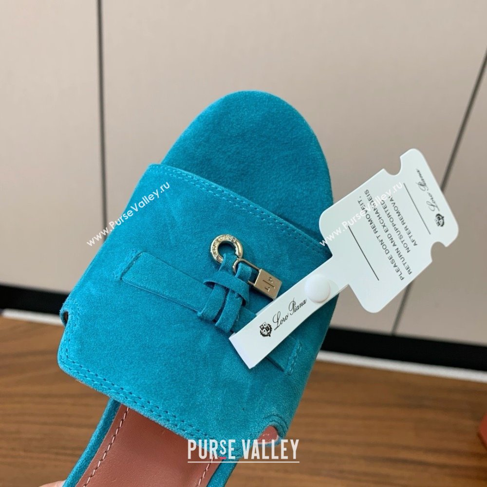 Loro Piana Summer Charms Sandal 5.5cm Heel in Suede LP62012 Blue 02 2025 (HH-25062012)