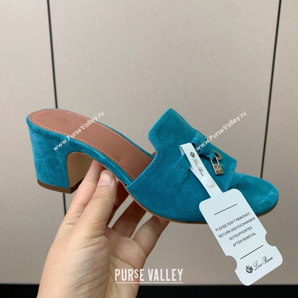 Loro Piana Summer Charms Sandal 5.5cm Heel in Suede LP62012 Blue 02 2025 (HH-25062012)