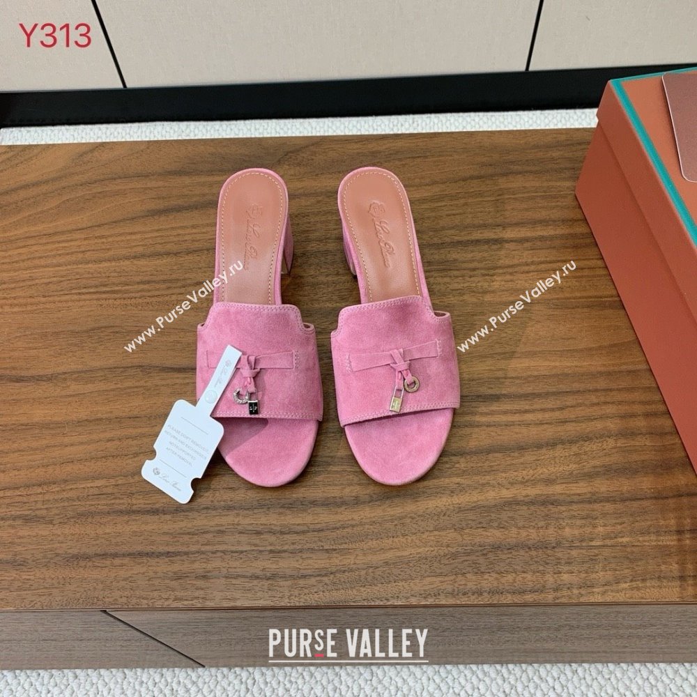 Loro Piana Summer Charms Sandal 5.5cm Heel in Suede LP62014 Peach Pink 2025 (HH-25062014)