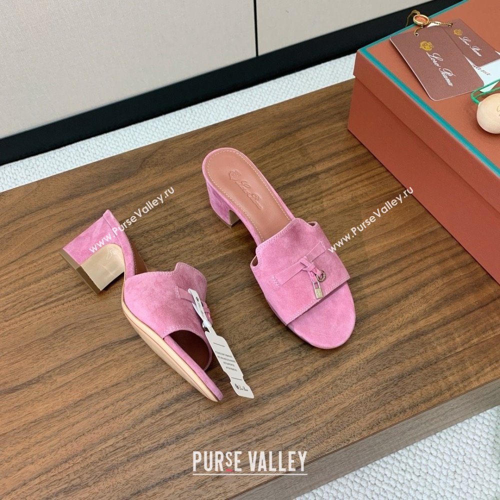 Loro Piana Summer Charms Sandal 5.5cm Heel in Suede LP62014 Peach Pink 2025 (HH-25062014)