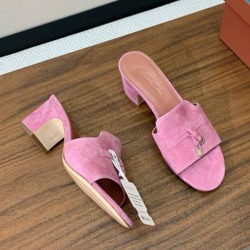 Loro Piana Summer Charms Sandal 5.5cm Heel in Suede LP62014 Peach Pink 2025 (HH-25062014)