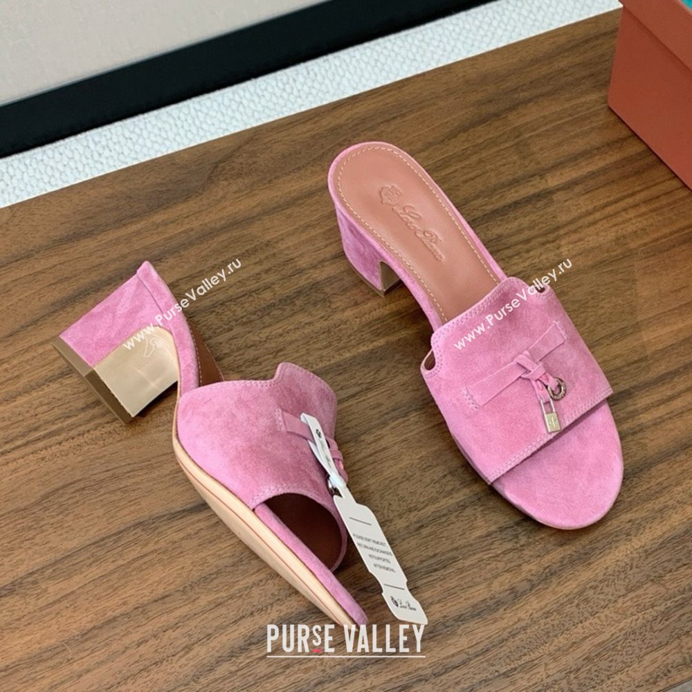 Loro Piana Summer Charms Sandal 5.5cm Heel in Suede LP62014 Peach Pink 2025 (HH-25062014)