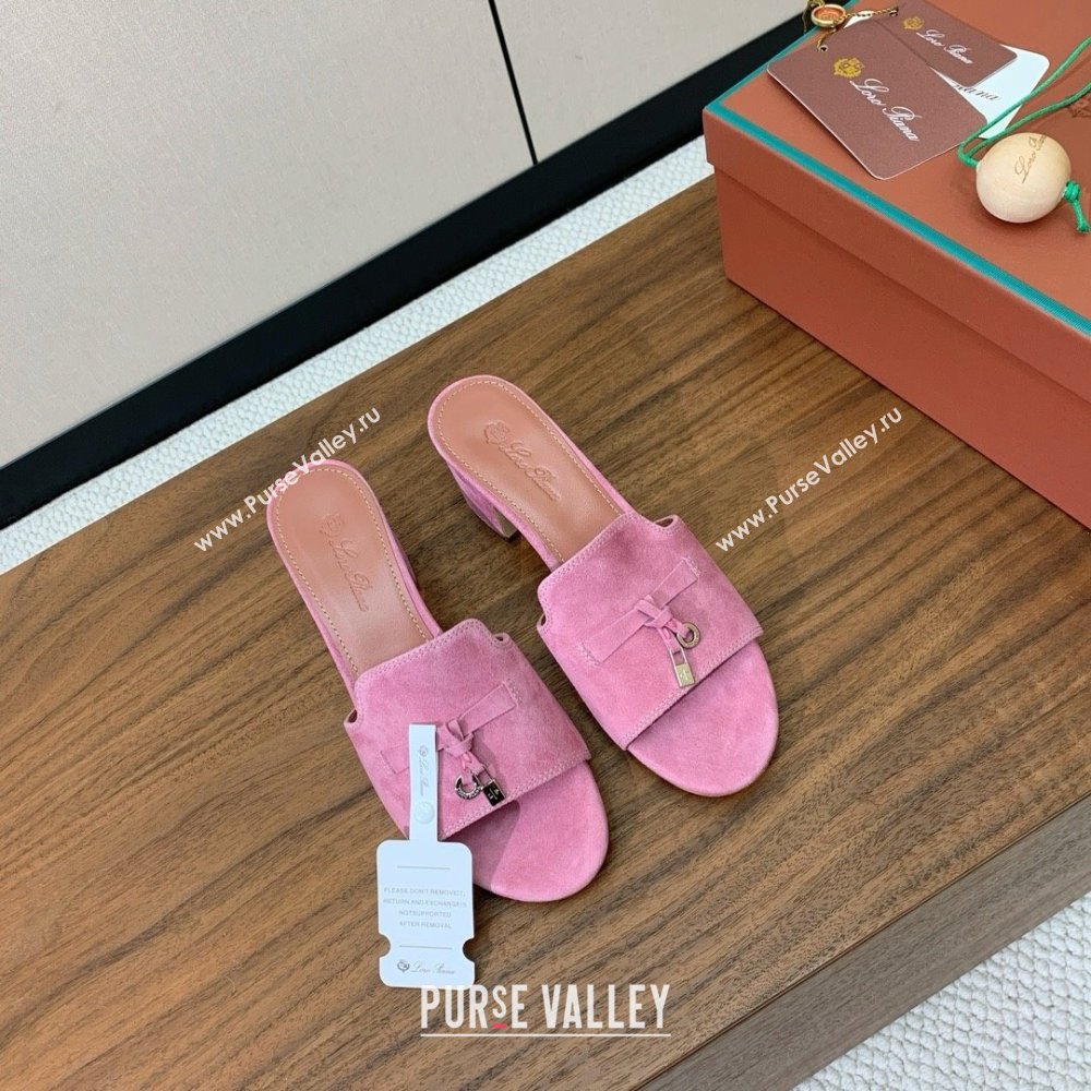 Loro Piana Summer Charms Sandal 5.5cm Heel in Suede LP62014 Peach Pink 2025 (HH-25062014)