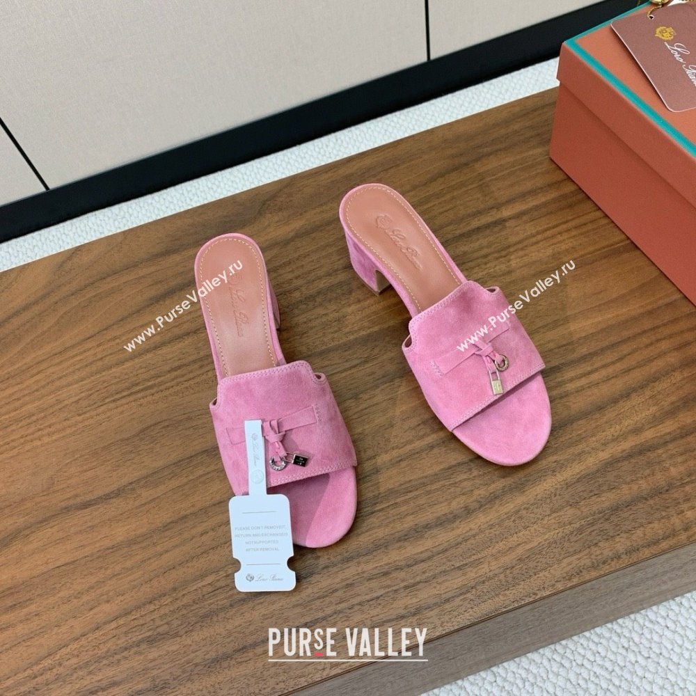 Loro Piana Summer Charms Sandal 5.5cm Heel in Suede LP62014 Peach Pink 2025 (HH-25062014)
