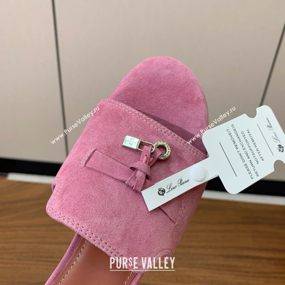 Loro Piana Summer Charms Sandal 5.5cm Heel in Suede LP62014 Peach Pink 2025 (HH-25062014)