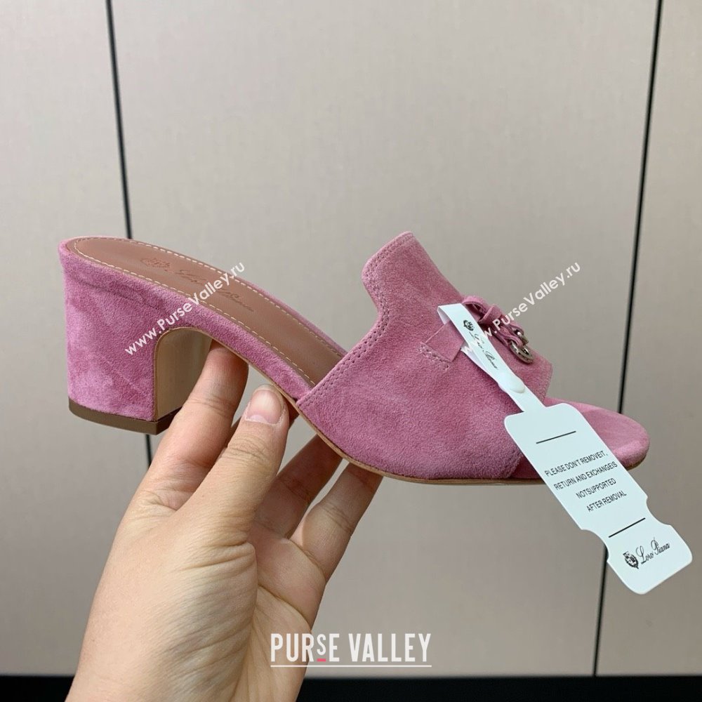 Loro Piana Summer Charms Sandal 5.5cm Heel in Suede LP62014 Peach Pink 2025 (HH-25062014)