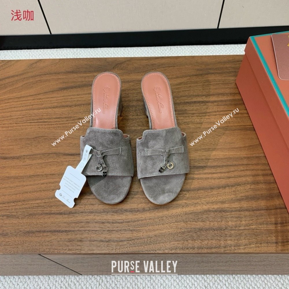 Loro Piana Summer Charms Sandal 5.5cm Heel in Suede LP62015 Grey 2025 (HH-25062015)