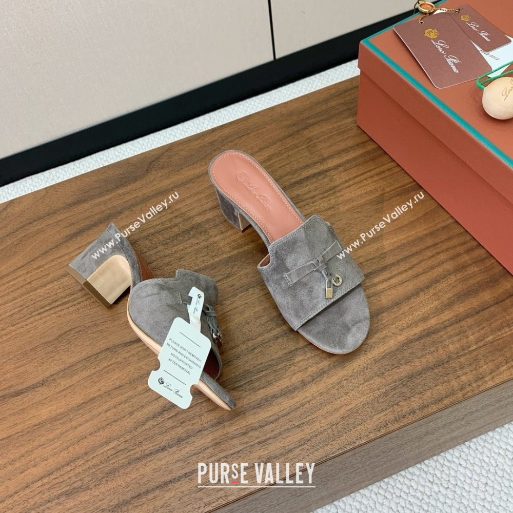 Loro Piana Summer Charms Sandal 5.5cm Heel in Suede LP62015 Grey 2025 (HH-25062015)