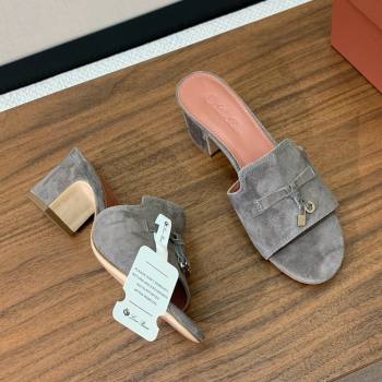 Loro Piana Summer Charms Sandal 5.5cm Heel in Suede LP62015 Grey 2025 (HH-25062015)