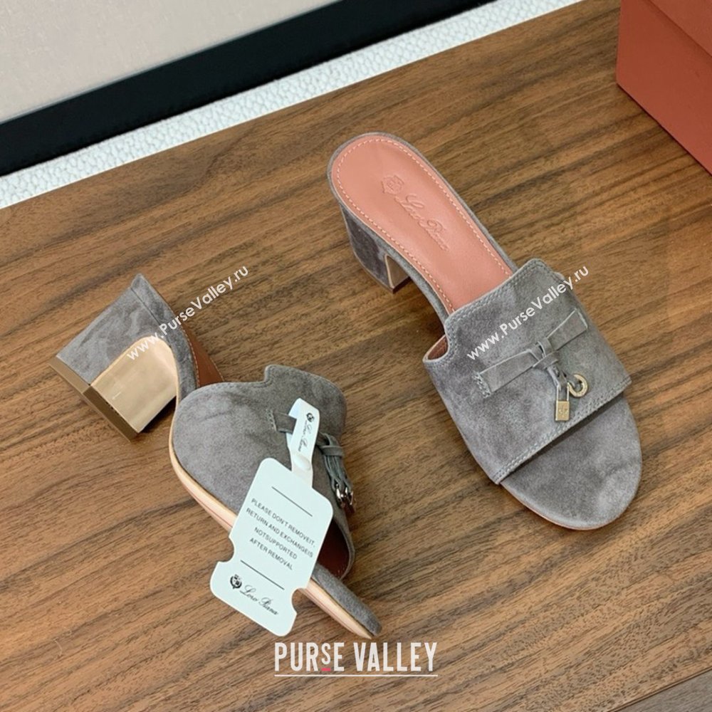 Loro Piana Summer Charms Sandal 5.5cm Heel in Suede LP62015 Grey 2025 (HH-25062015)