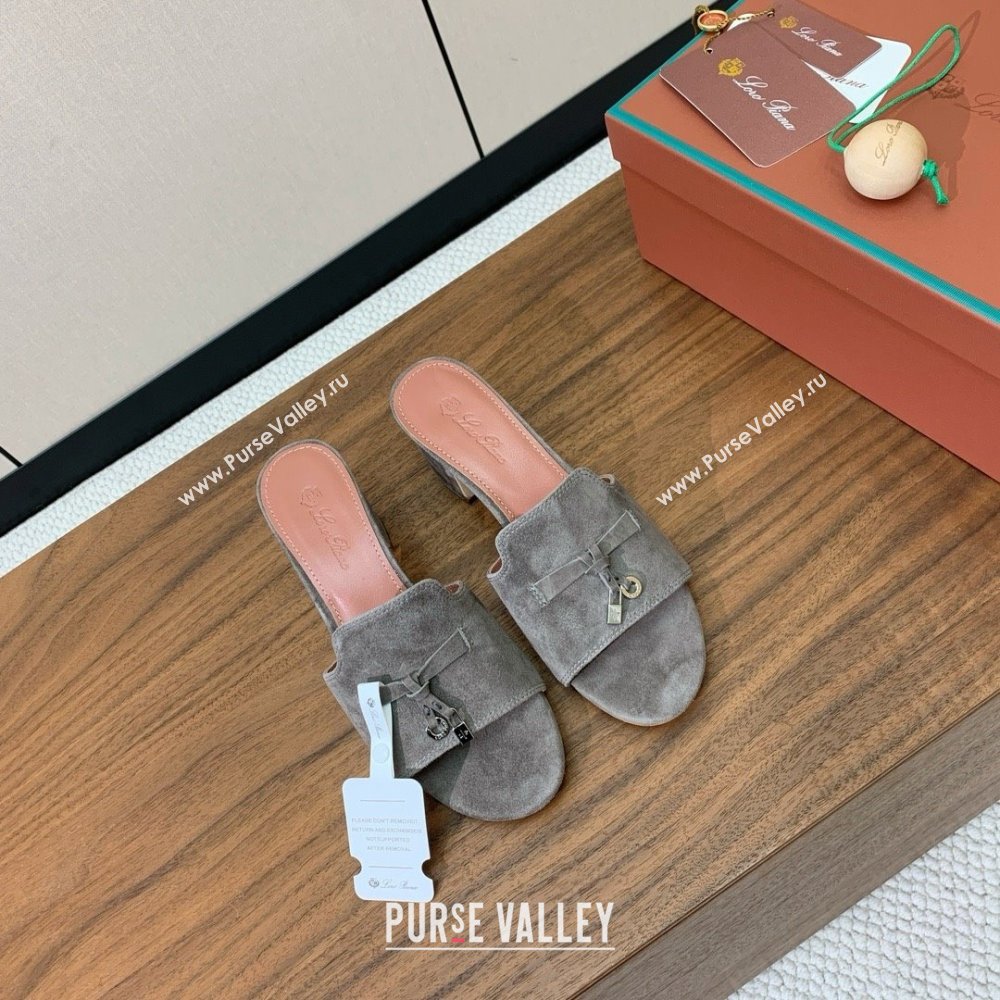 Loro Piana Summer Charms Sandal 5.5cm Heel in Suede LP62015 Grey 2025 (HH-25062015)