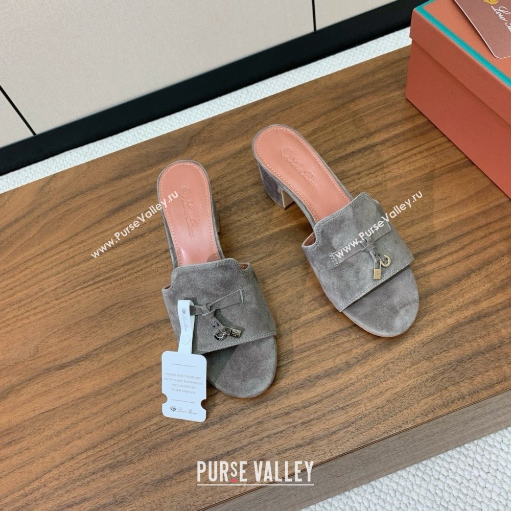 Loro Piana Summer Charms Sandal 5.5cm Heel in Suede LP62015 Grey 2025 (HH-25062015)