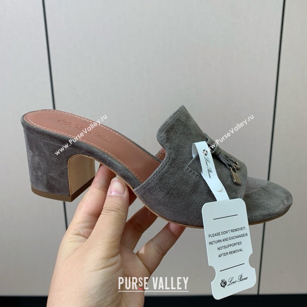 Loro Piana Summer Charms Sandal 5.5cm Heel in Suede LP62015 Grey 2025 (HH-25062015)