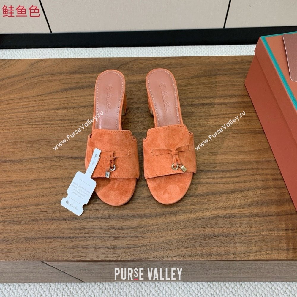 Loro Piana Summer Charms Sandal 5.5cm Heel in Suede LP62016 Orange 2025 (HH-25062016)