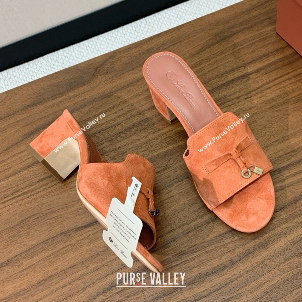 Loro Piana Summer Charms Sandal 5.5cm Heel in Suede LP62016 Orange 2025 (HH-25062016)