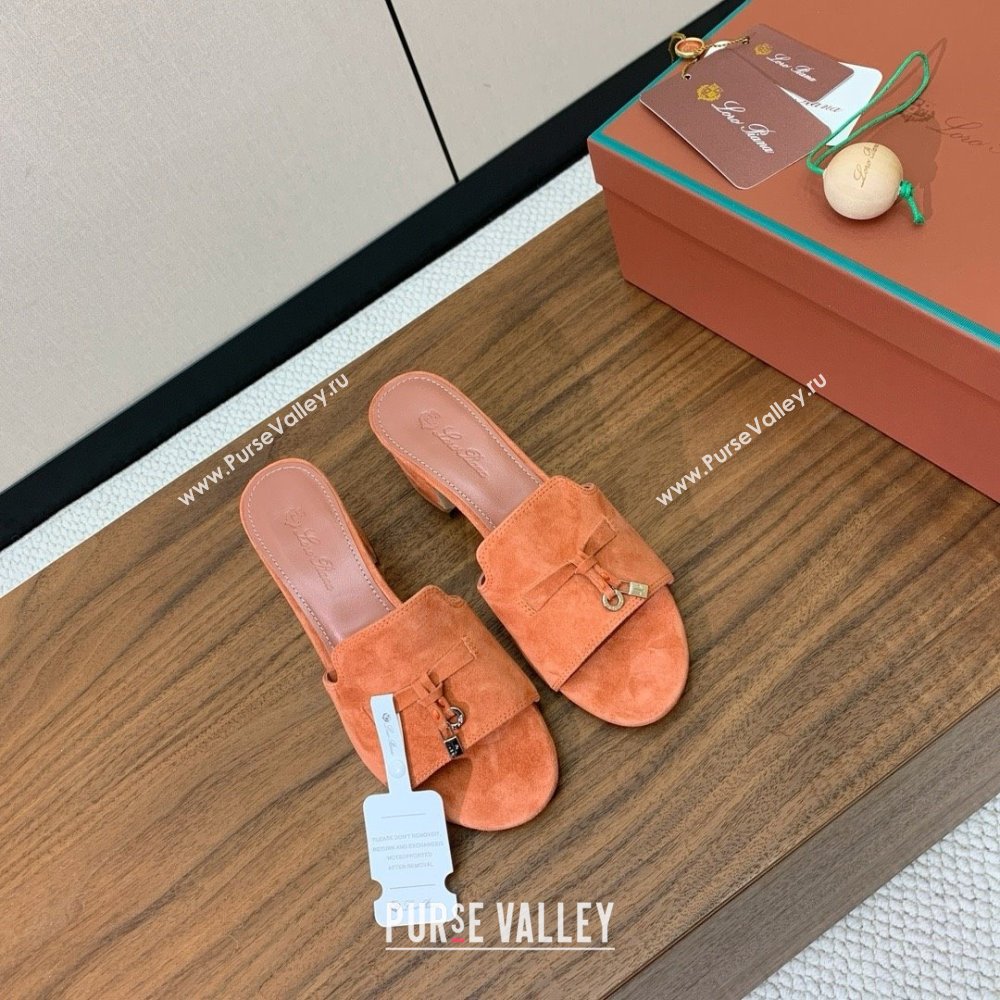 Loro Piana Summer Charms Sandal 5.5cm Heel in Suede LP62016 Orange 2025 (HH-25062016)