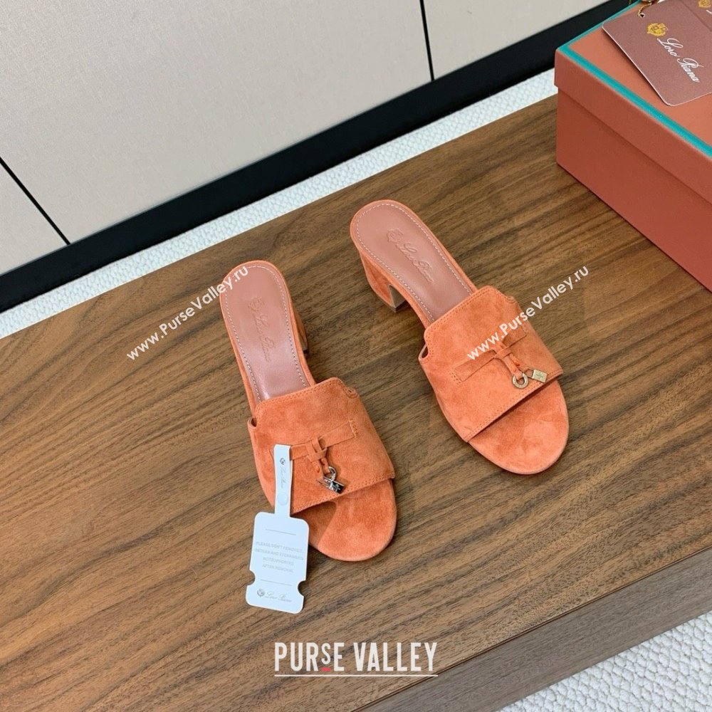 Loro Piana Summer Charms Sandal 5.5cm Heel in Suede LP62016 Orange 2025 (HH-25062016)