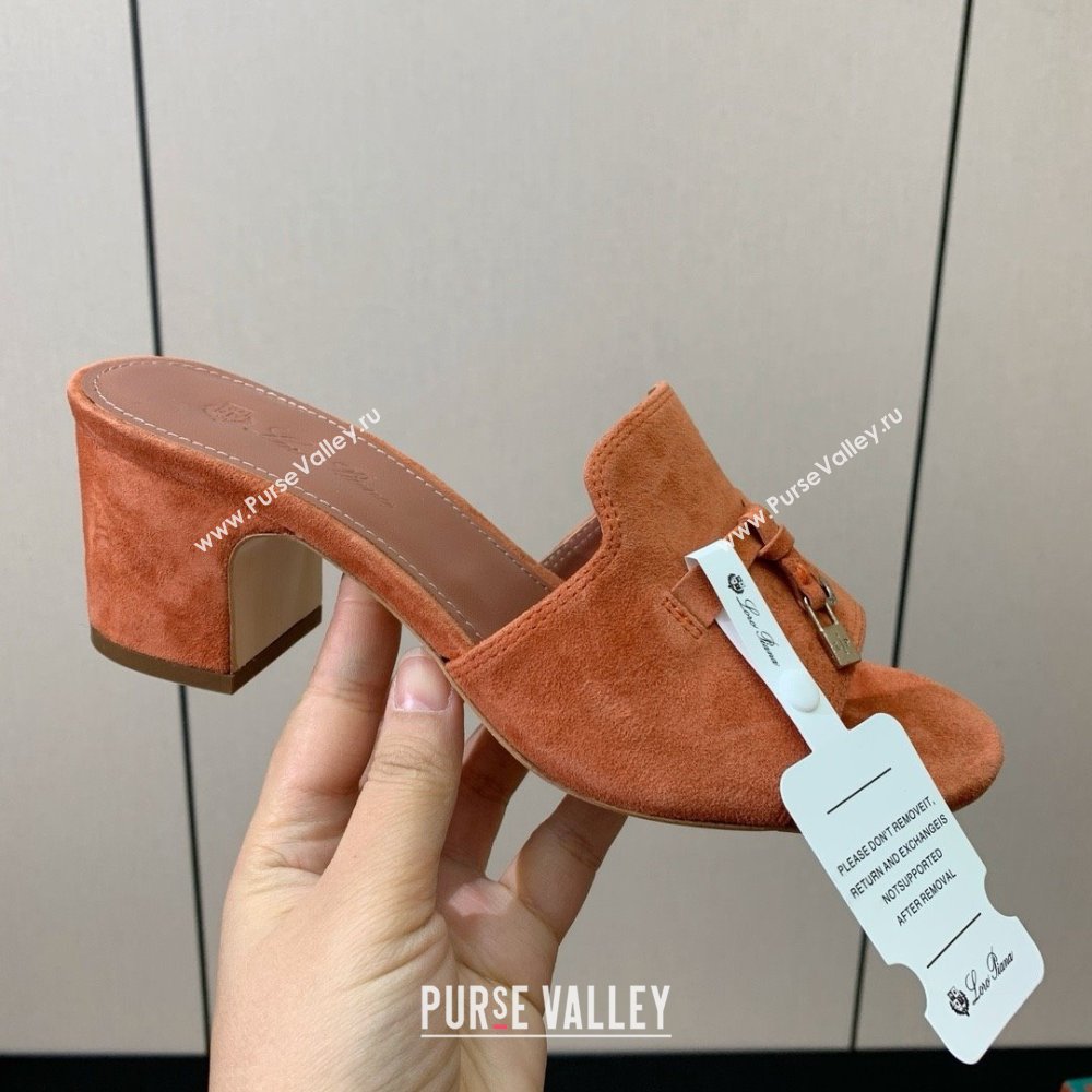 Loro Piana Summer Charms Sandal 5.5cm Heel in Suede LP62016 Orange 2025 (HH-25062016)